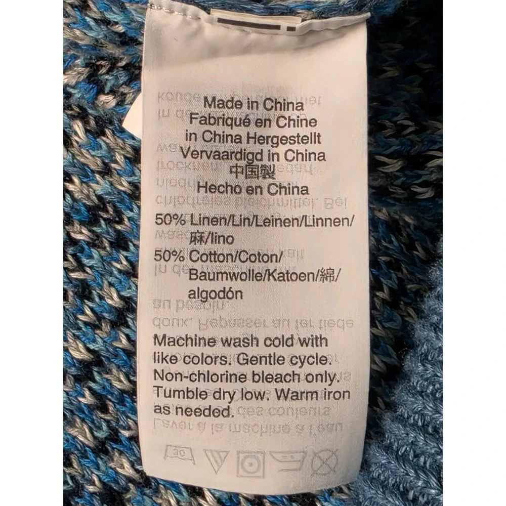 J.Crew Palm Tree Fair Isle Cardigan Sweater Mens Medium Blue Linen Blend Knit